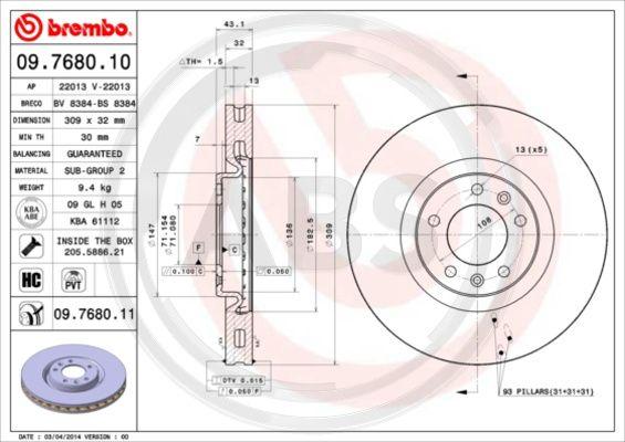 A.B.S. 09.7680.11 - Bremžu diski autodraugiem.lv