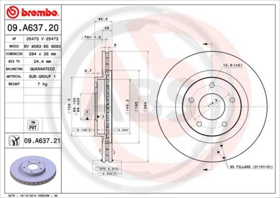 A.B.S. 09.A637.21 - Bremžu diski autodraugiem.lv