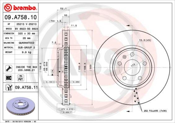 A.B.S. 09.A758.11 - Bremžu diski autodraugiem.lv