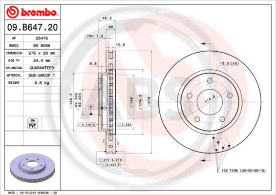 A.B.S. 09.B647.21 - Bremžu diski autodraugiem.lv