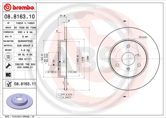 A.B.S. 08.8163.11 - Bremžu diski autodraugiem.lv