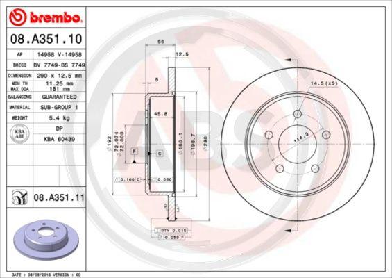 A.B.S. 08.A351.10 - Bremžu diski autodraugiem.lv