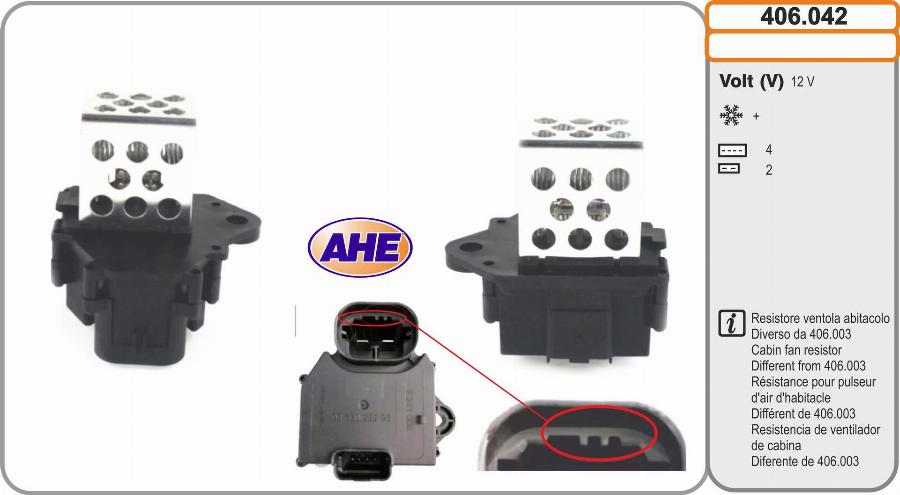 AHE 406.042 - Papildus rezistors, Elektromotors-Radiatora ventilators autodraugiem.lv
