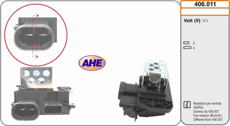 AHE 406.011 - Papildus rezistors, Elektromotors-Radiatora ventilators autodraugiem.lv