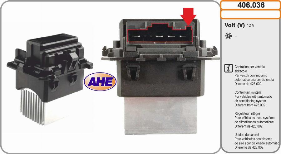 AHE 406.036 - Vadības bloks, Elektroventilators (Motora dzesēšana) autodraugiem.lv