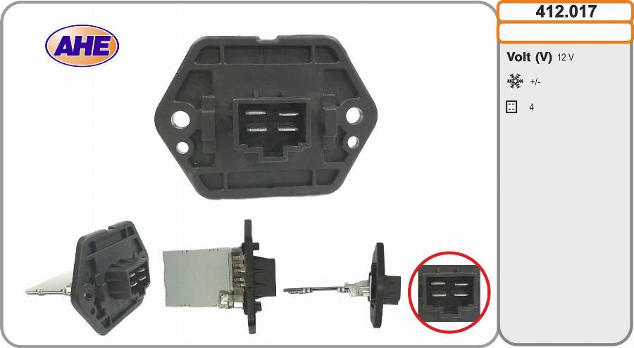 AHE 412.017 - Papildus rezistors, Elektromotors-Radiatora ventilators autodraugiem.lv