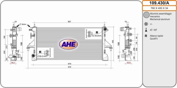 AHE 109.430/A - Radiators, Motora dzesēšanas sistēma autodraugiem.lv