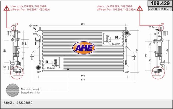 AHE 109.429 - Radiators, Motora dzesēšanas sistēma autodraugiem.lv