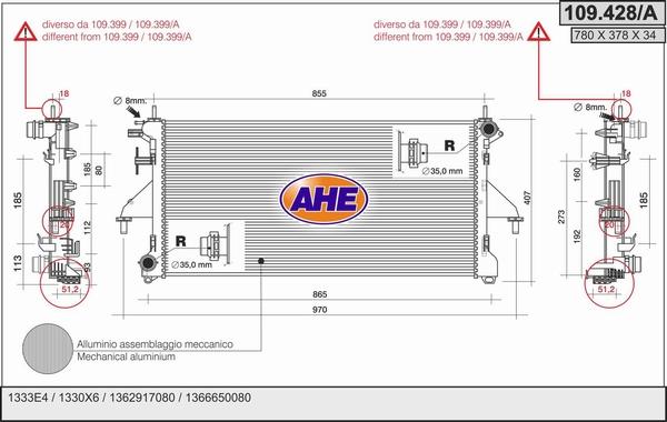 AHE 109.428/A - Radiators, Motora dzesēšanas sistēma autodraugiem.lv