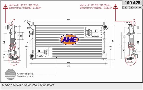 AHE 109.428 - Radiators, Motora dzesēšanas sistēma autodraugiem.lv