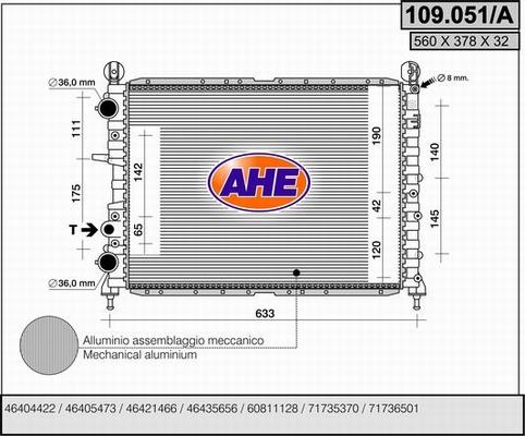 AHE 109.051/A - Radiators, Motora dzesēšanas sistēma autodraugiem.lv