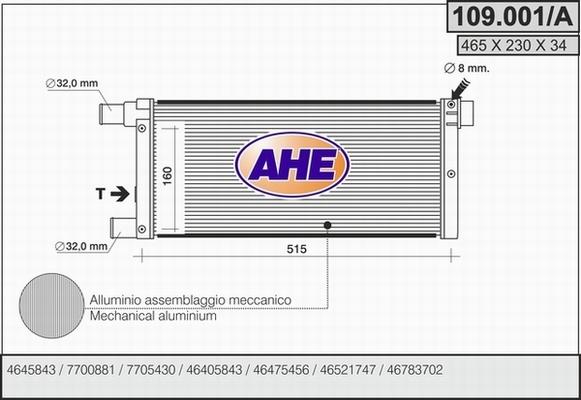 AHE 109.001/A - Radiators, Motora dzesēšanas sistēma autodraugiem.lv