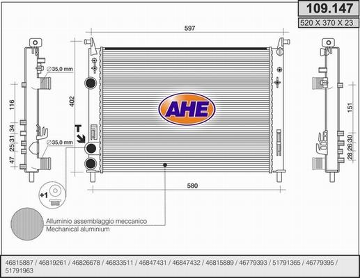 AHE 109.147 - Radiators, Motora dzesēšanas sistēma autodraugiem.lv