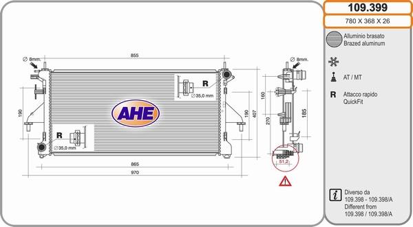 AHE 109.399 - Radiators, Motora dzesēšanas sistēma autodraugiem.lv
