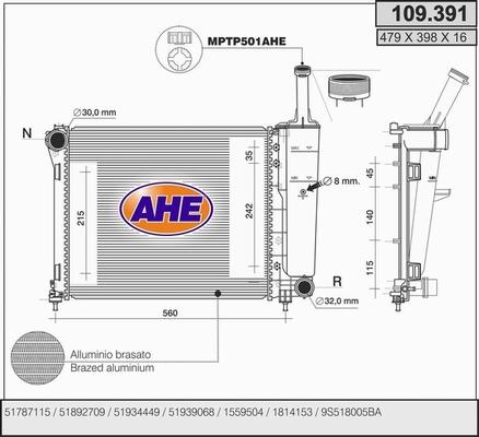 AHE 109.391 - Radiators, Motora dzesēšanas sistēma autodraugiem.lv