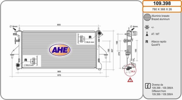 AHE 109.398 - Radiators, Motora dzesēšanas sistēma autodraugiem.lv