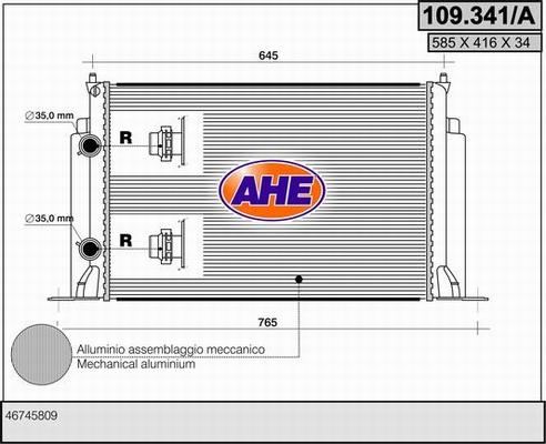 AHE 109.341/A - Radiators, Motora dzesēšanas sistēma autodraugiem.lv