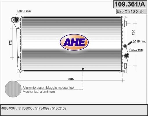 AHE 109.361/A - Radiators, Motora dzesēšanas sistēma autodraugiem.lv