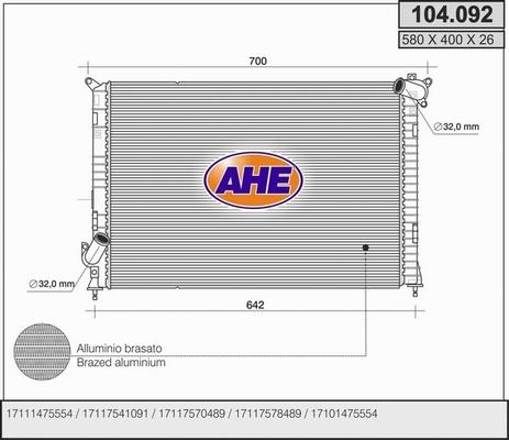 AHE 104.092 - Radiators, Motora dzesēšanas sistēma autodraugiem.lv