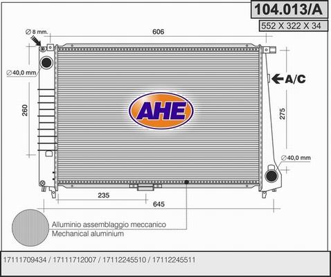 AHE 104.013/A - Radiators, Motora dzesēšanas sistēma autodraugiem.lv