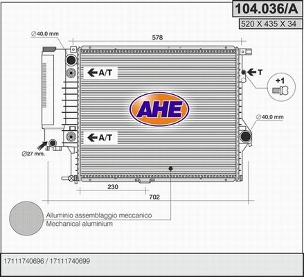 AHE 104.036/A - Radiators, Motora dzesēšanas sistēma autodraugiem.lv
