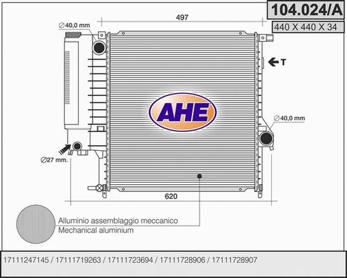 AHE 104.024/A - Radiators, Motora dzesēšanas sistēma autodraugiem.lv