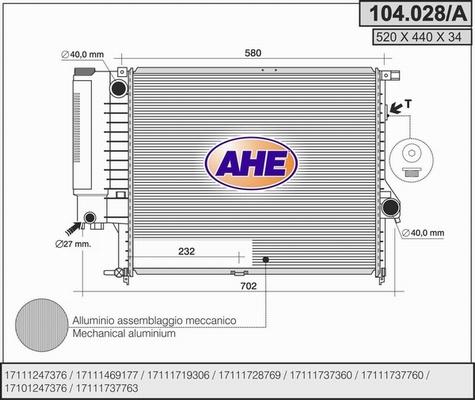 AHE 104.028/A - Radiators, Motora dzesēšanas sistēma autodraugiem.lv