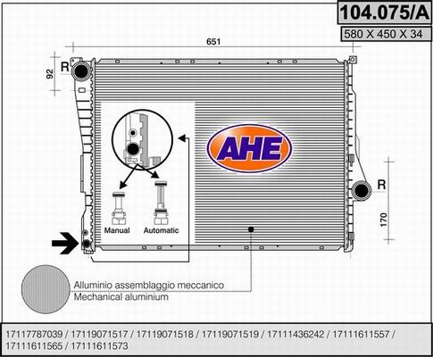 AHE 104.075/A - Radiators, Motora dzesēšanas sistēma autodraugiem.lv