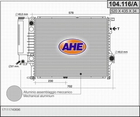 AHE 104.116/A - Radiators, Motora dzesēšanas sistēma autodraugiem.lv