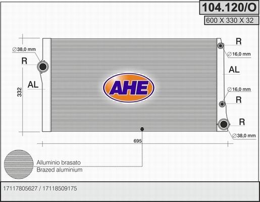 AHE 104.120/O - Radiators, Motora dzesēšanas sistēma autodraugiem.lv