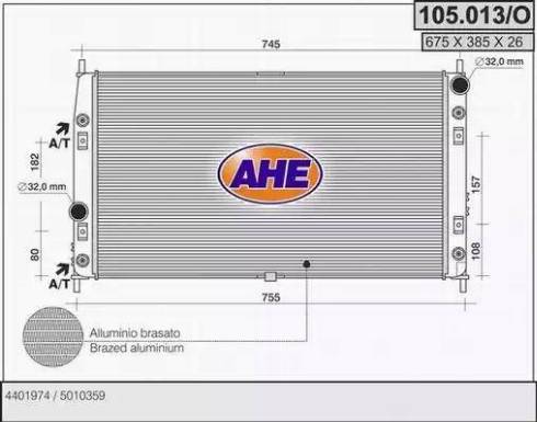 AHE 105.013/O - Radiators, Motora dzesēšanas sistēma autodraugiem.lv