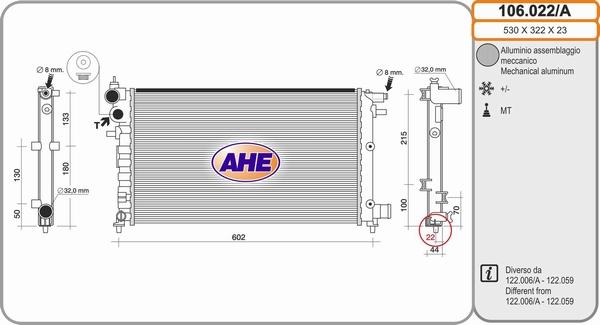 AHE 106.022/A - Radiators, Motora dzesēšanas sistēma autodraugiem.lv