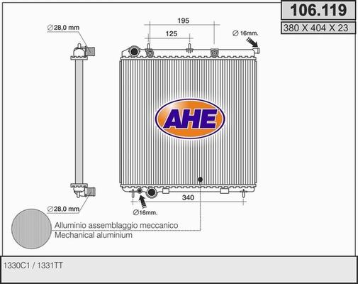 AHE 106.119 - Radiators, Motora dzesēšanas sistēma autodraugiem.lv