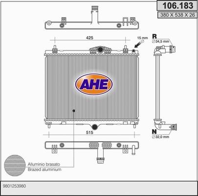 AHE 106.183 - Radiators, Motora dzesēšanas sistēma autodraugiem.lv