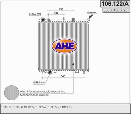 AHE 106.122/A - Radiators, Motora dzesēšanas sistēma autodraugiem.lv