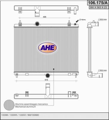 AHE 106.175/A - Radiators, Motora dzesēšanas sistēma autodraugiem.lv