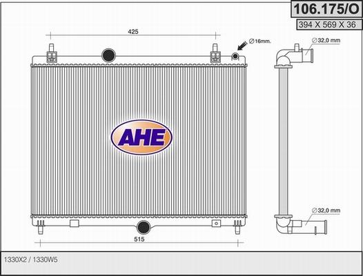 AHE 106.175/O - Radiators, Motora dzesēšanas sistēma autodraugiem.lv