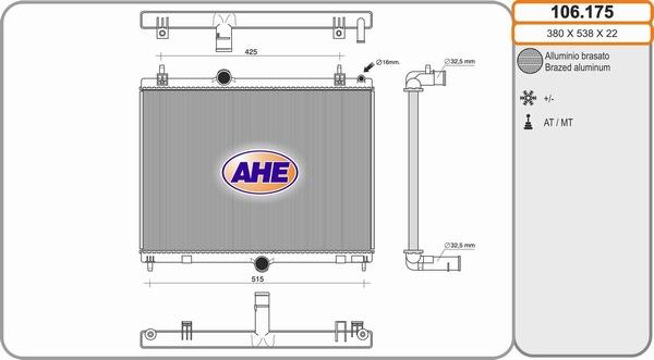 AHE 106.175 - Radiators, Motora dzesēšanas sistēma autodraugiem.lv