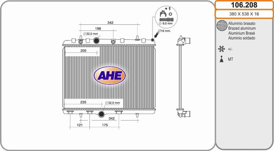 AHE 106.208 - Radiators, Motora dzesēšanas sistēma autodraugiem.lv