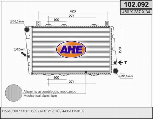 AHE 102.092 - Radiators, Motora dzesēšanas sistēma autodraugiem.lv