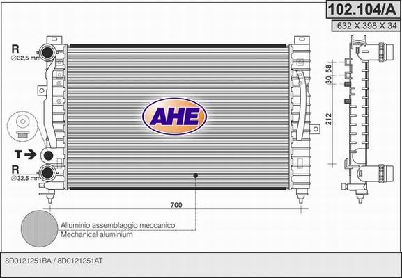 AHE 102.104/A - Radiators, Motora dzesēšanas sistēma autodraugiem.lv