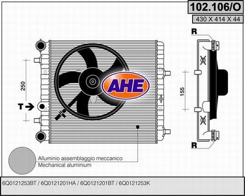 AHE 102.106/O - Radiators, Motora dzesēšanas sistēma autodraugiem.lv