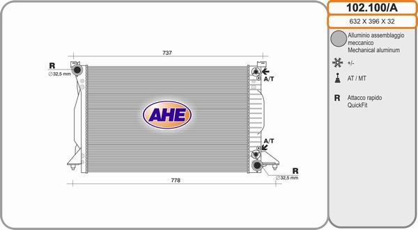 AHE 102.100/A - Radiators, Motora dzesēšanas sistēma autodraugiem.lv