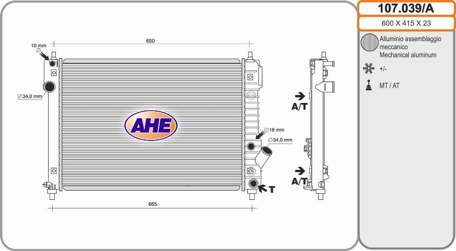 AHE 107.039/A - Radiators, Motora dzesēšanas sistēma autodraugiem.lv