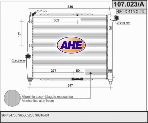 AHE 107.023/A - Radiators, Motora dzesēšanas sistēma autodraugiem.lv