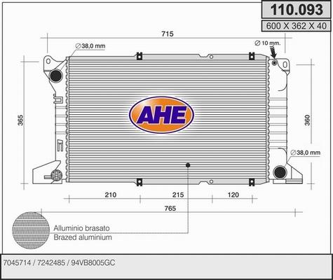 AHE 110.093 - Radiators, Motora dzesēšanas sistēma autodraugiem.lv