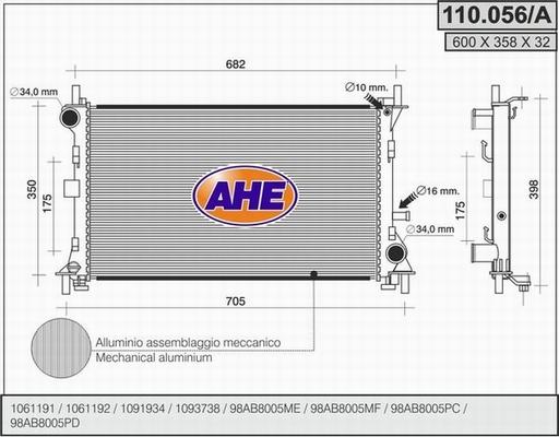 AHE 110.056/A - Radiators, Motora dzesēšanas sistēma autodraugiem.lv