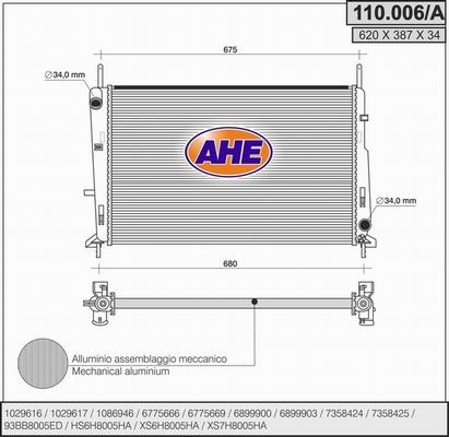 AHE 110.006/A - Radiators, Motora dzesēšanas sistēma autodraugiem.lv