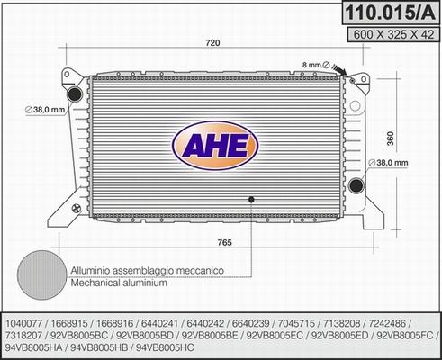AHE 110.015/A - Radiators, Motora dzesēšanas sistēma autodraugiem.lv