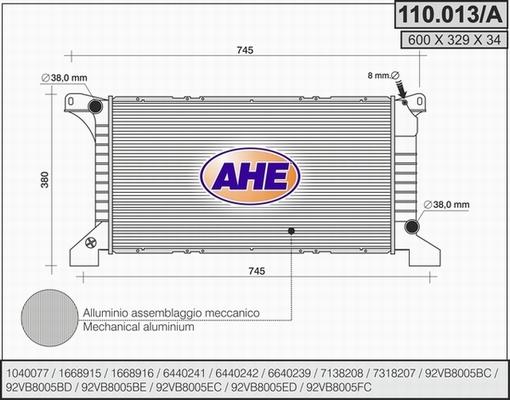 AHE 110.013/A - Radiators, Motora dzesēšanas sistēma autodraugiem.lv